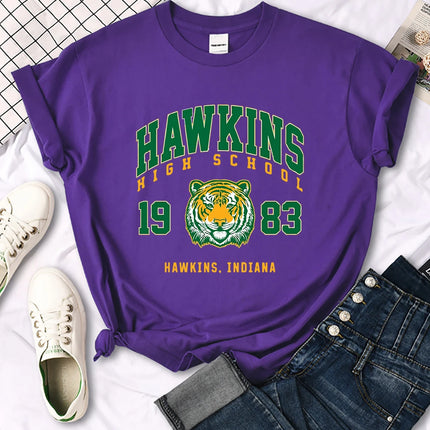 Hawkins High School 1983 Printed Women T-Shirt New Harajuku Tee Shirts Street Fashion Streetwear Casual Crewneck Clothing