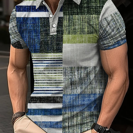 Fashion Elegant Harajuku Slim Fit Ropa Hombre Loose Casual All Match Lattice Men's POLO Shirt Printed Button Short Sleeve Tops