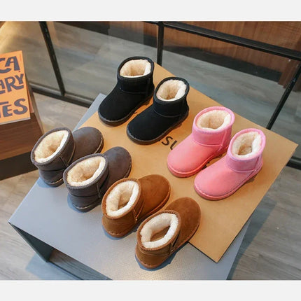 2025 Children Snow Boots Leisure Thick Fur Platform Winter Kids Short Boot Slip-on Unisex Concise Style Boys Girls  Kids Shoes