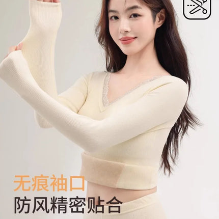 Women's Heated Underwear Set, Winter Fleece Lined Seamless Base Layer Top & Pants with Removable Bra, Thermal Wear MOYISU M-2XL