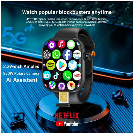 VP39 5G Smartwatch S11 Plus 5G LTE Android 12.0 Smart Watch With 190° Rotating Camera GPS WIFI Compass Play Store Sim Card Slot