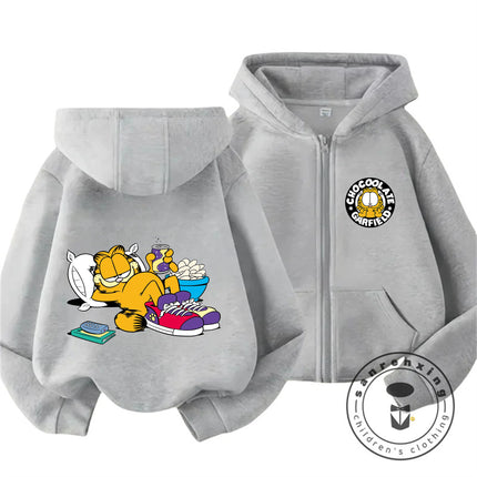 New Kids Zip Hooded Sweatshirt Garfield Trendy Kawaii Design For Boys Girls Autumn Winter Children Wear 3-14 Years