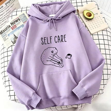 Funny Frog Self Care Harajuku Hoodies Spring Autumn Winter Casual Hoodies Sweatshirts Men Women Pullovers with Pocket