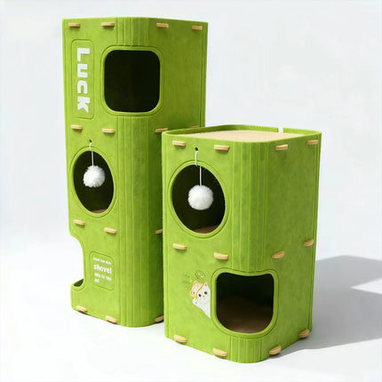 Multi-Layer Cat Tree Condo, All Seasons Cat House with Scratcher, Felt Cat Cave, Semi-Enclosed Cat Bed for Cats