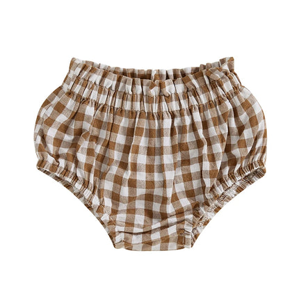 Baby Girl Plaid Shorts Frill Ruffled Elastic Waist Triangle Short Pants for Summer