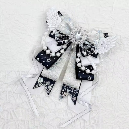 Lolita Angel Wing Bow Handmade Finished Crystal Pearl ItaBag Charm DIY Lolita Bags Clothing Decorations Accessories