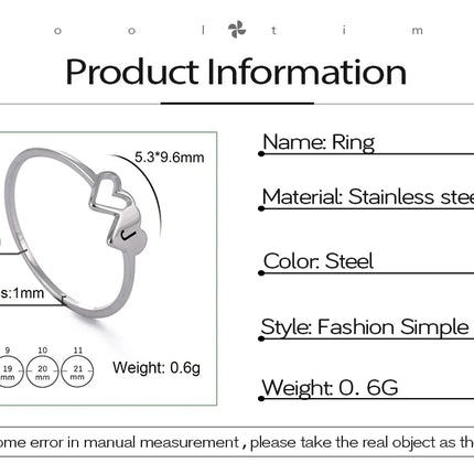 COOLTIME Initial Letter Ring for Women Stainless Steel A-Z Alphabet Double Heart Rings Fashion Wedding Anniversary Birthday Gift