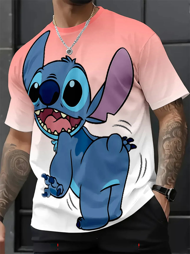 Men's Disney Lilo & Stitch 3D Funny Print T-shirt Casual Short Sleeve