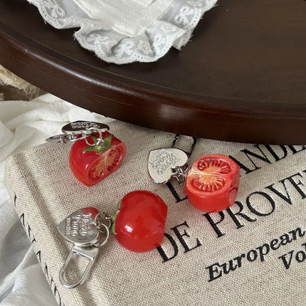 3D Red Tomato Keychain Resin Fruit Charm Cute Pendant for Phone Case/Bag Ideal Birthday Gift for Women And Girls