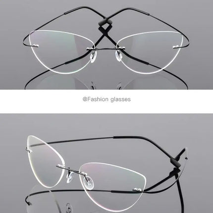 1.61 index Lens Frameless Cat Eye Myopia Eyeglasses Ultralight Rimless Blue Light Blocking Prescription Glasses -0.5 -0.75 to -6