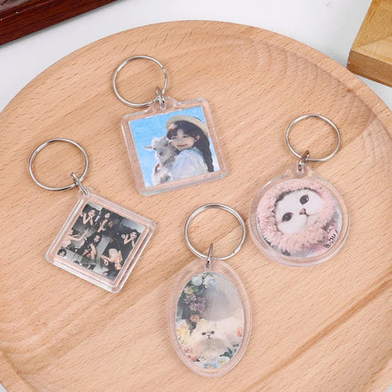 1/50Pcs DIY Transparent Acrylic Keychains Blank Photo Frame Insert Photo Split Key Pendant Key Holder Couple Anniversary Gifts