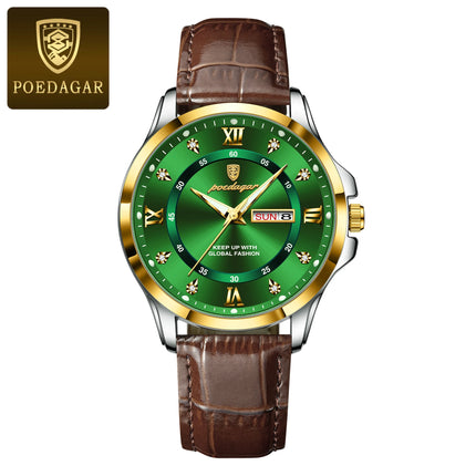 POEDAGAR Original Luxury Male Wristwatch Waterproof Luminous Date Week Men Watch High Quality Leather Quartz Men's Watches Reloj
