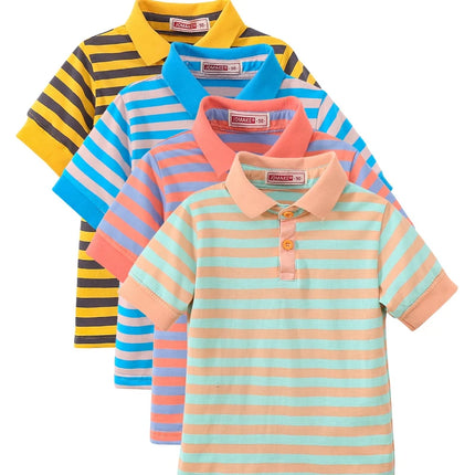 4-Piece Set Boys & Girls Striped Short Sleeve T-Shirt Tops Children's Fashion Stylish Collar Polo Shirt