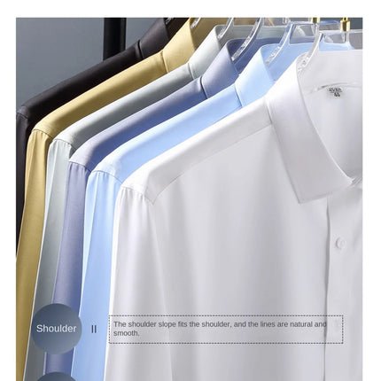 Long sleeved shirt for men's business casual orange non ironing wrinkle resistant elastic solid color men's shirt new style