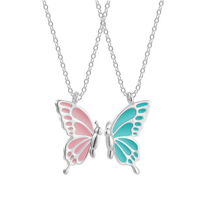Hot Couple Pink Blue Heart Broken Best Friends Necklace Pendant Chain BFF Friendship Cute Jewelry Gifts For Kids 2PCS/Set