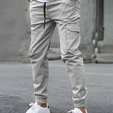 Men's Slim Fit Elastic Waist Cargo Pants Multi-Pockets Cuffed Hem Comfortable for Casual Outdoor Wear
