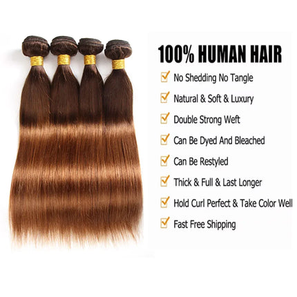 12A Brazilian Virgin Straight Bundles with Lace Closure Human Hair Ombre  2 Tone 100% Unprocessed Remy Hair