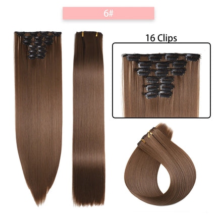 24Inchs 16 Clips in Synthetic Hair Extensions Long Straight Hairstyle Synthetic brown Black Hairpieces Heat Resistant False Hair