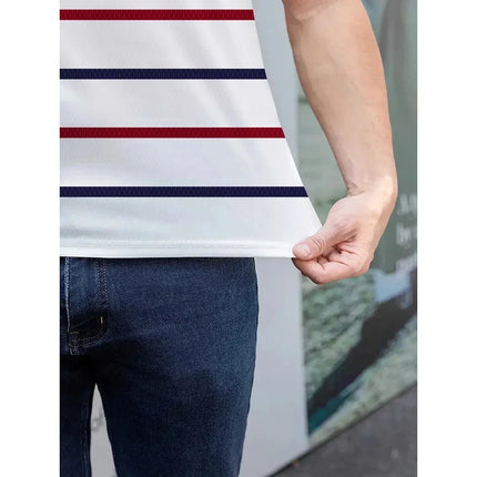 Luxury brand lettered short-sleeved polo shirt, fashionable striped summer breathable T-shirt, high-end Korean style men's clothing
