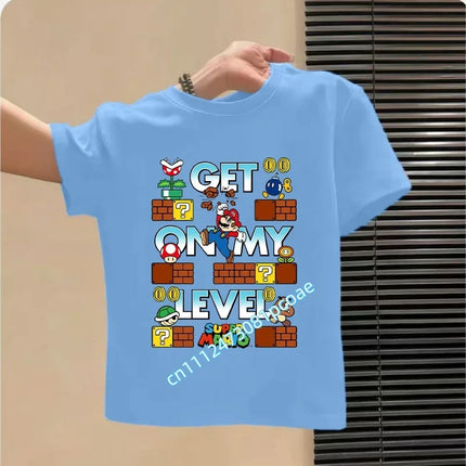 2026 New Summer Cotton T-shirt Super Mario Cartoon T-shirt Men's and Women's Fashion Top Children's Role Playing Short Sleeve
