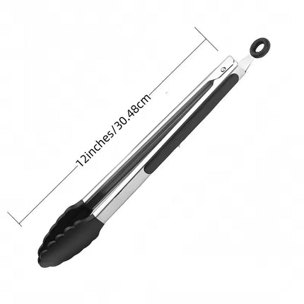 7/9/12inch Silicone Non-slip BBQ Grilling Tongs Salad Bread Cooking Clip Clamp Serving Utensils Kitchen Stainless Steel Tong