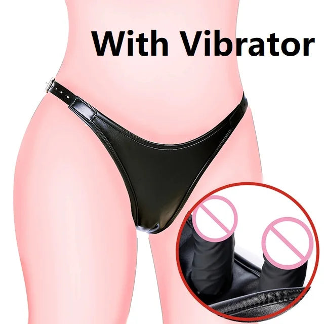 Leather Strap-on Harness Panties Strap On Silicone Double Dildo Anal Butt Plug For Women Lesbian Masturbation Chastity Panties