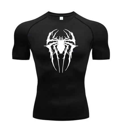 Men's Spider-printed Compressed Shirt, Fitness Sports, Running T-shirts, Fitness Sports Athletes Quick Dry Short-sleeved S-3XL