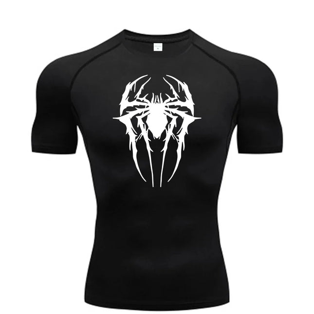Men's Spider-printed Compressed Shirt, Fitness Sports, Running T-shirts, Fitness Sports Athletes Quick Dry Short-sleeved S-3XL