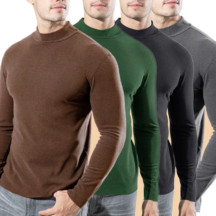 2026 Spring New Men's Turtleneck T-shirt Long Sleeve Slim Fit Solid Color High Elastic Bottoming Pullovers Basic Style Male Tops