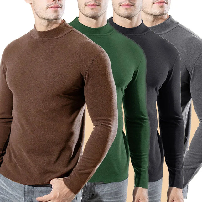 2026 Spring New Men's Turtleneck T-shirt Long Sleeve Slim Fit Solid Color High Elastic Bottoming Pullovers Basic Style Male Tops
