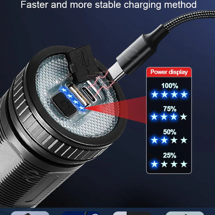 High Power Led flashlight Strong Light Rechargeable Torch Portable Handheld Flashlight Long Range 5km COB Light Camping Hiking