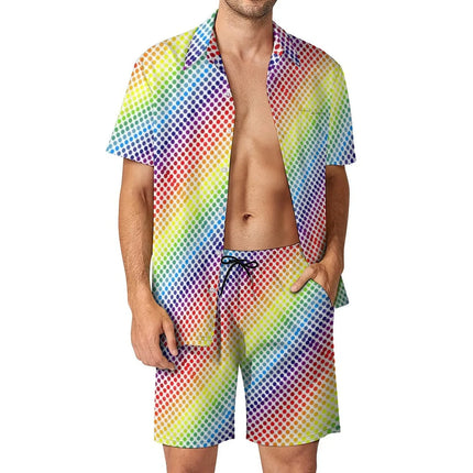 Shirt Set Men's Summer 3D Printed Polka Dot Shirt (no Pockets) And Shorts Set Men's Casual Fresh Simple Lapel Hawaiian Shirt
