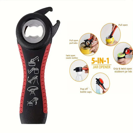 1Pc Multifunctional 5-in-1 Beer Bottle Can Opener Kitchen Anti-Slip Beer Cap Rotary Bottle Opener Kitchen Tool