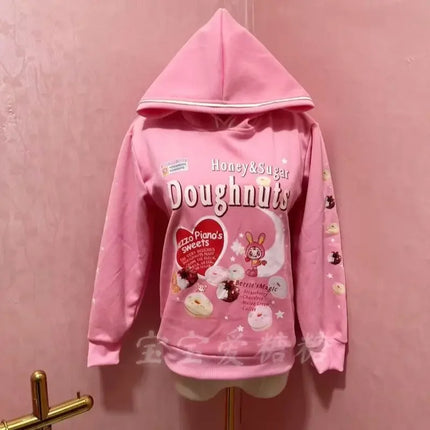 Japanese Cartoon Printed Sweet Girl Y2k Sweatshirts Autumn Winter New Cotton Thicken Hoodies Women Fairycore Cute Hooded Top
