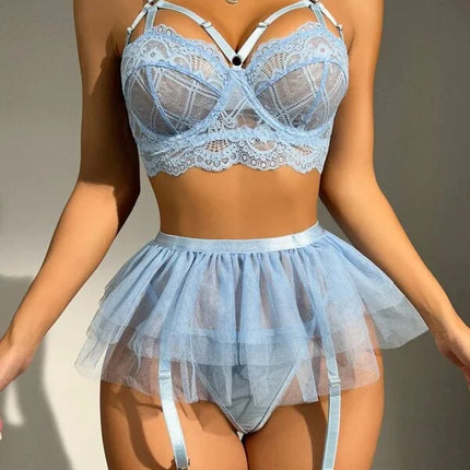 Sexy Lingerie Fancy Lace Eroticу Set Woman 3 Pieces Transparent Women's Underwear Embroidery Erotic Beautiful Bra And Panty Sets