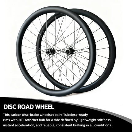 Gravel Wheelset 700c Carbon Road Wheels Clincher Disc 38/45/50mm Depth 28mm Width 36T Ratchet Center Lock UD Matte for Road Bike