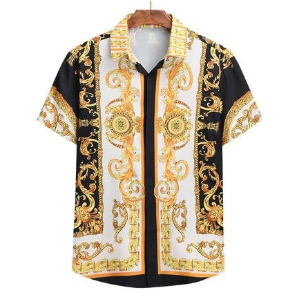 2025 men's new retro gold luxury short sleeved shirt with high-quality button up top suitable for street parties