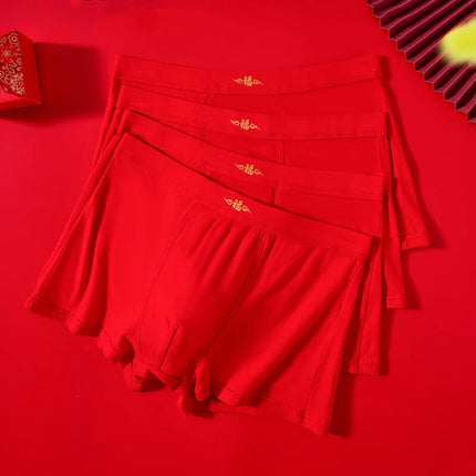 4Pcs Boxers Men Cotton Panties Lucky Red Men's Underwear Boxers Breathable Man Solid Underpants Comfortable Shorts
