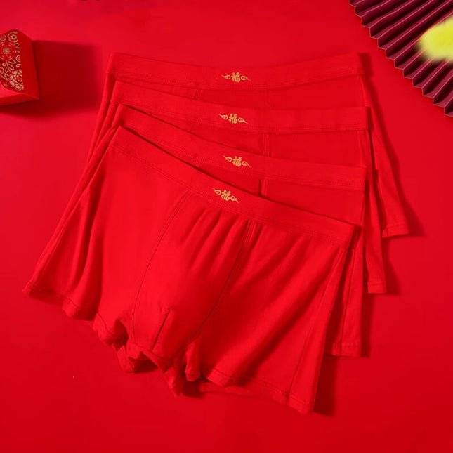 4Pcs Boxers Men Cotton Panties Lucky Red Men's Underwear Boxers Breathable Man Solid Underpants Comfortable Shorts