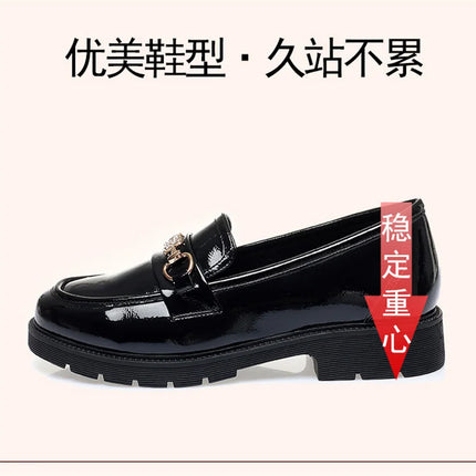 Women's Mary Jane Platform Shoes Round Head Spring New Metal Chain Casual Soft Patent Leather Slip on Loafers Office Size 35-41