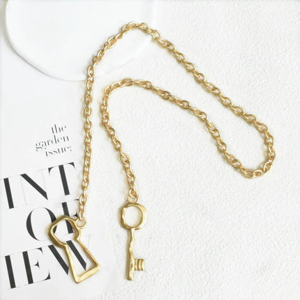 Fashion Women Plastic Beads With Alloy Lock Key Pendant Waist Chain Jewelry Elegant Sweater Long Necklace Accessories