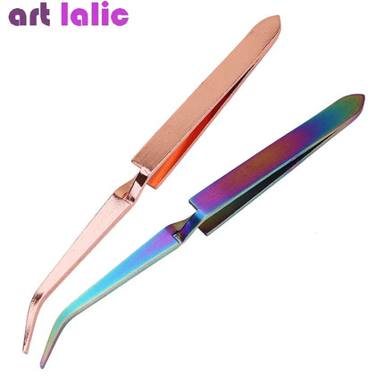Rose Gold Anti-Static Tweezers Nail Art Tool for Acrylic Gel Sculpting Shaping DIY Clip Manicure Tool