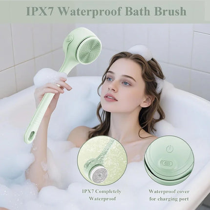 4in1 Electric Silicone Bath Brush，Soft Deep Cleaning Exfoliating Electric Bath Brush for Bathroom Skin Care Daily Use
