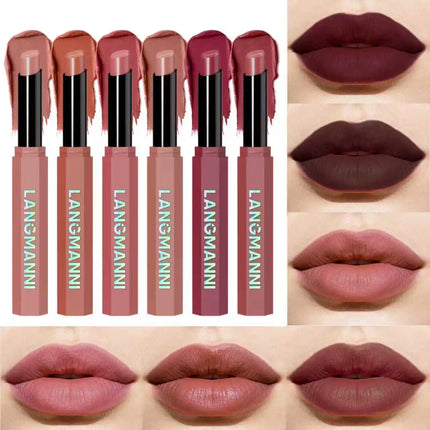 Peach Nude Velvet Matte Lipstick 12 Color Waterproof Lipstick Pencil Long-Lasting Highly-Pigment Rose Wood Lip Stain Tint Makeup