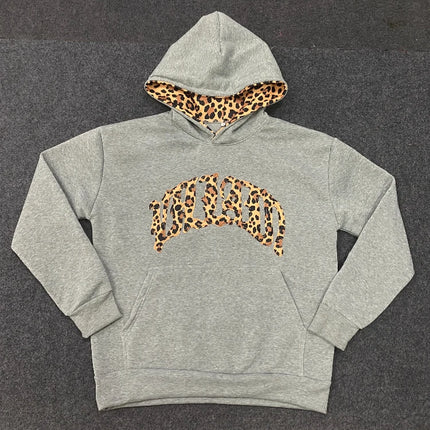 2025 lined leopard print letter embroidered street casual pants y2k, men's and women's hooded sweatshirt, new trendy brand for k