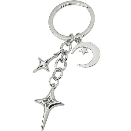 Y2K Keychains Star Moon Metal Key Rings For Women Men Friendship Gift Handbag Decoration Handmade Jewelry