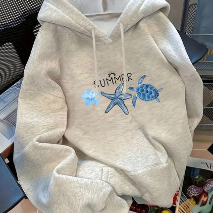 Turtle Sea Star Summer Printed 2025 Autumn Winter Hoodie Women's Top Casual Style Pullover Soft Fabric Long Sleeve Clothing