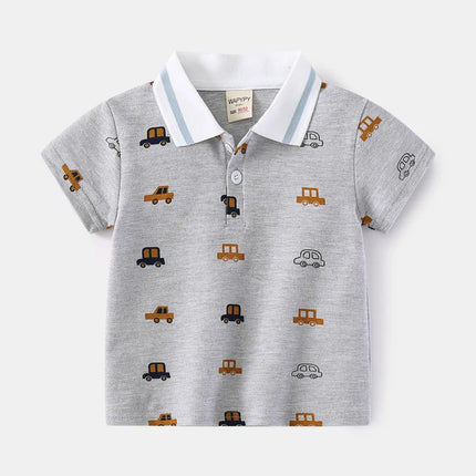 1-7T New Boys Polo Tee Shirt Top Luxury Navy Blue Toddler Boy T Shirt Turn Down Collar Yellow Dinosaur T-Shirts for Kids Clothes