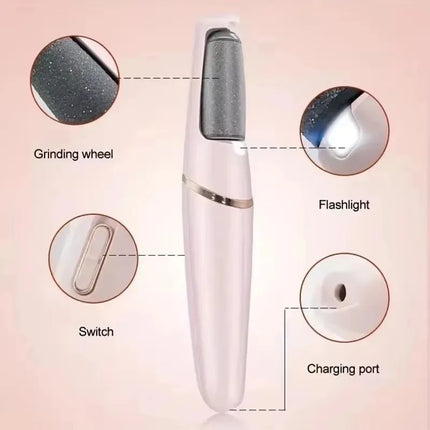 Electric Callus Dead Skin Remover Portable USB Pedicure Grinder 2 Removable Roller Heads Auto Foot File