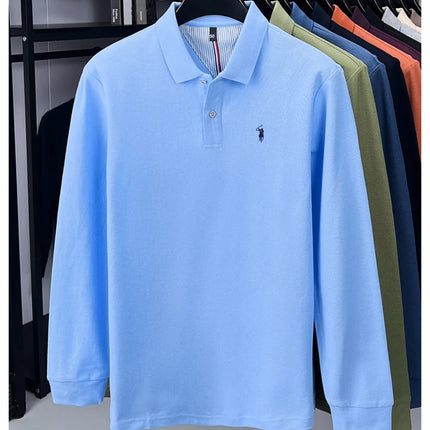 High-end brand 100% cotton long sleeve polo shirt, fashion luxury, pony embroidery, business casual comfort, new Paul men's T-shirt